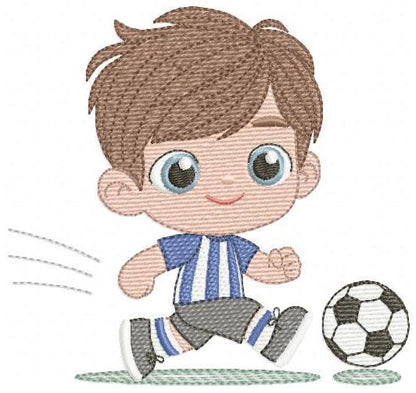 Soccer player embroidery designs - Baby Boy machine embroidery file - Boy with soccer ball file - Instant digital download pes jef dst hus