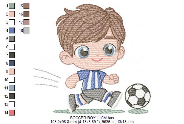 Soccer player embroidery designs - Baby Boy machine embroidery file - Boy with soccer ball file - Instant digital download pes jef dst hus