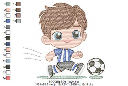 Soccer player embroidery designs - Baby Boy machine embroidery file - Boy with soccer ball file - Instant digital download pes jef dst hus