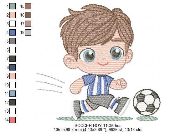 Soccer player embroidery designs - Baby Boy machine embroidery file - Boy with soccer ball file - Instant digital download pes jef dst hus
