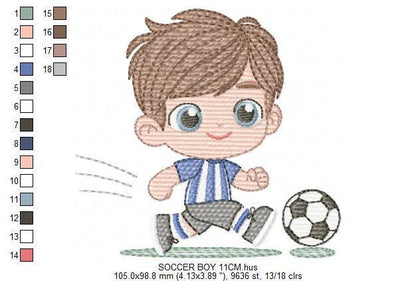 Soccer player embroidery designs - Baby Boy machine embroidery file - Boy with soccer ball file - Instant digital download pes jef dst hus