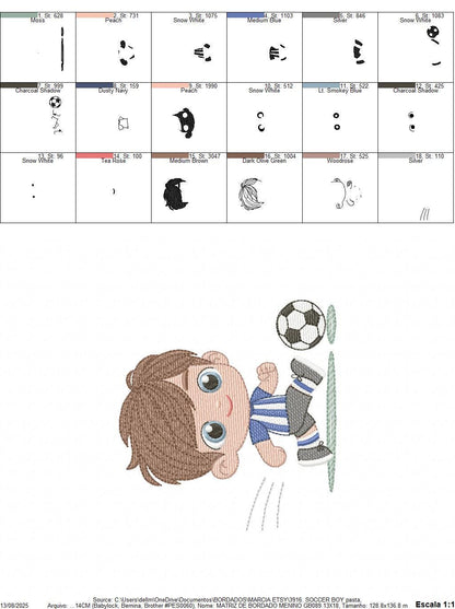 Soccer player embroidery designs - Baby Boy machine embroidery file - Boy with soccer ball file - Instant digital download pes jef dst hus