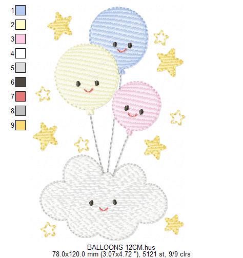 Balloon embroidery design - Birthday Party Decoration machine embroidery pattern - Baby shower file - Instant digital download pes jef dst