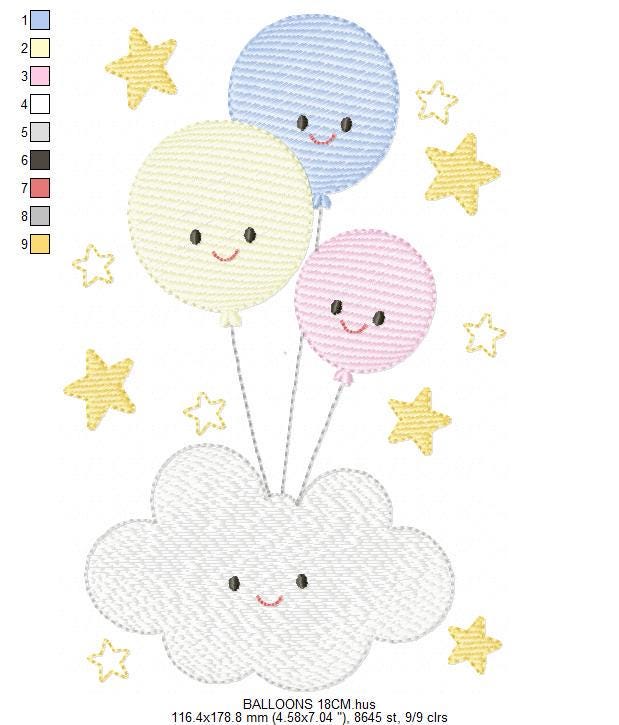 Balloon embroidery design - Birthday Party Decoration machine embroidery pattern - Baby shower file - Instant digital download pes jef dst