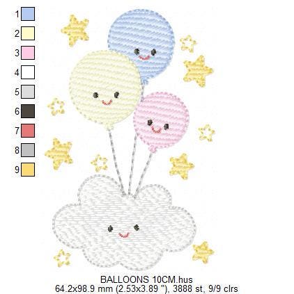 Balloon embroidery design - Birthday Party Decoration machine embroidery pattern - Baby shower file - Instant digital download pes jef dst