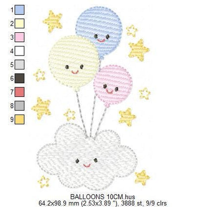 Balloon embroidery design - Birthday Party Decoration machine embroidery pattern - Baby shower file - Instant digital download pes jef dst