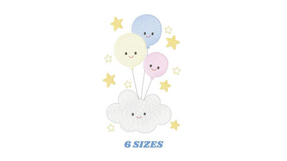 Balloon embroidery design - Birthday Party Decoration machine embroidery pattern - Baby shower file - Instant digital download pes jef dst