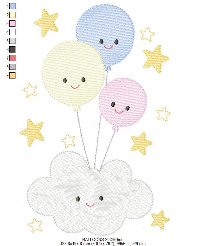 Balloon embroidery design - Birthday Party Decoration machine embroidery pattern - Baby shower file - Instant digital download pes jef dst