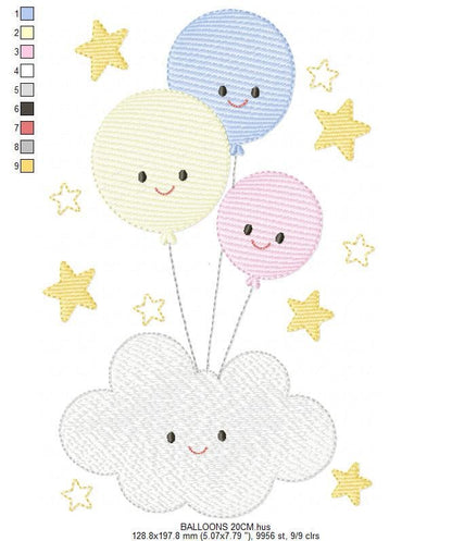 Balloon embroidery design - Birthday Party Decoration machine embroidery pattern - Baby shower file - Instant digital download pes jef dst
