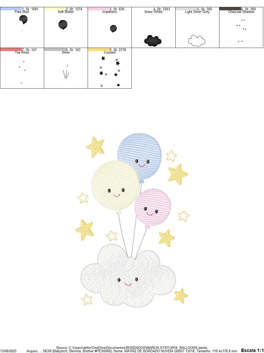 Balloon embroidery design - Birthday Party Decoration machine embroidery pattern - Baby shower file - Instant digital download pes jef dst