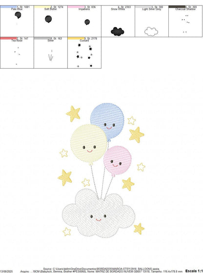 Balloon embroidery design - Birthday Party Decoration machine embroidery pattern - Baby shower file - Instant digital download pes jef dst