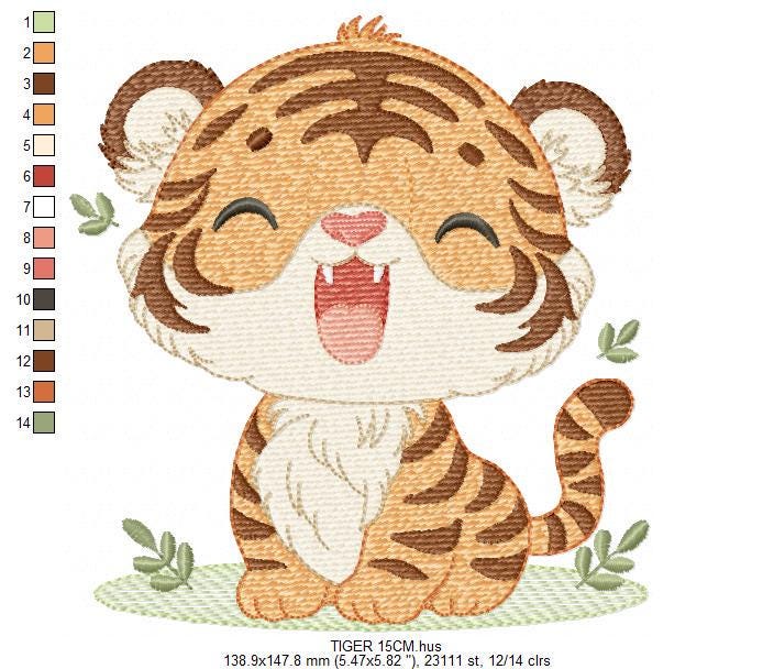 Baby Tiger embroidery design - Forest Wild Animal machine embroidery pattern - Baby Boy file - Instant digital download pes jef dst hus vp3