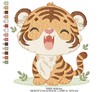 Baby Tiger embroidery design - Forest Wild Animal machine embroidery pattern - Baby Boy file - Instant digital download pes jef dst hus vp3