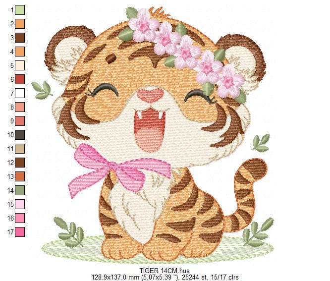 Baby Tiger embroidery design - Female Forest Wild Animal machine embroidery pattern - Boy file - Instant digital download pes jef dst hus