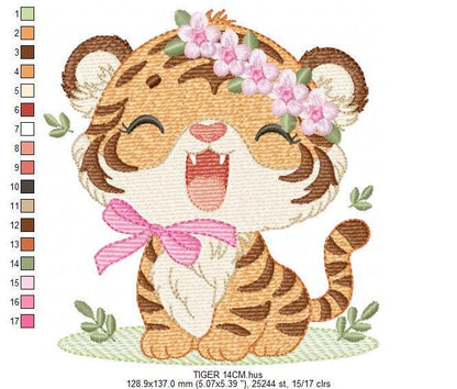 Baby Tiger embroidery design - Female Forest Wild Animal machine embroidery pattern - Boy file - Instant digital download pes jef dst hus