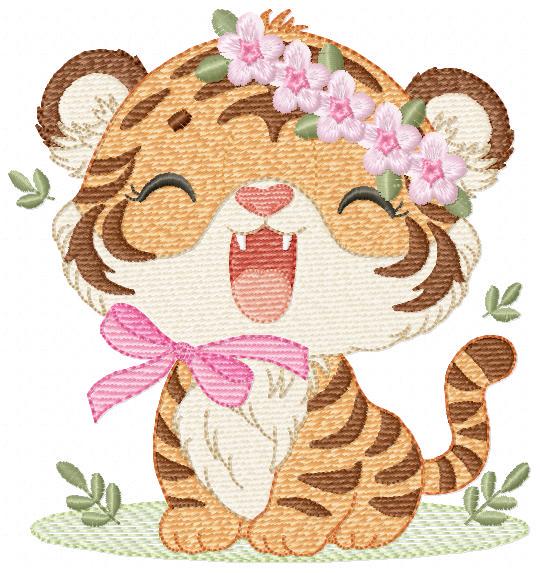 Baby Tiger embroidery design - Female Forest Wild Animal machine embroidery pattern - Boy file - Instant digital download pes jef dst hus
