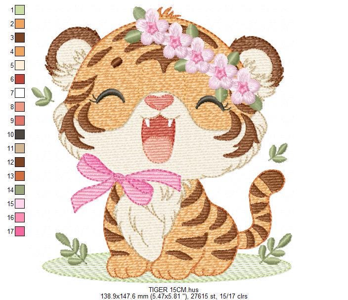 Baby Tiger embroidery design - Female Forest Wild Animal machine embroidery pattern - Boy file - Instant digital download pes jef dst hus