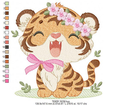 Baby Tiger embroidery design - Female Forest Wild Animal machine embroidery pattern - Boy file - Instant digital download pes jef dst hus