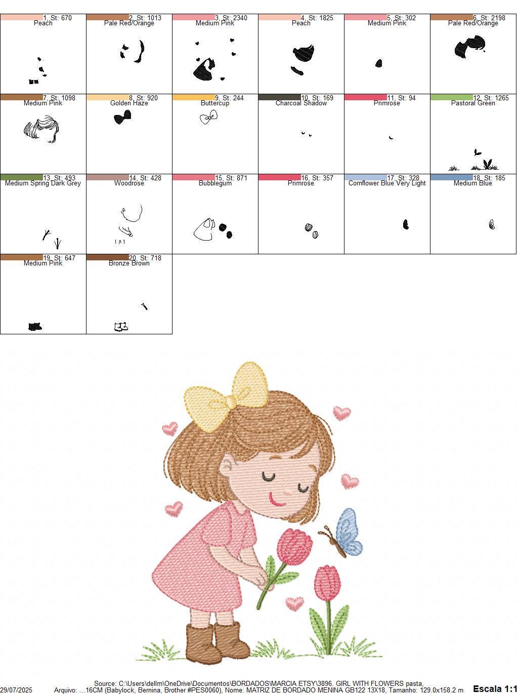 Baby girl embroidery designs - Girl with flowers and butterflies machine embroidery pattern - Princess embroidery - Instant digital download