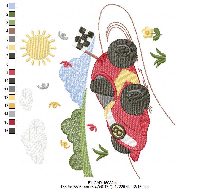 F1 car embroidery designs - Baby Boy car machine embroidery pattern - Formula One car - Grand prix car - Instant digital download pes jef