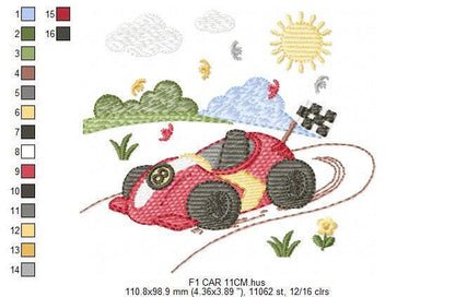 F1 car embroidery designs - Baby Boy car machine embroidery pattern - Formula One car - Grand prix car - Instant digital download pes jef