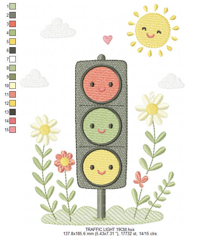 Traffic Lights embroidery design - Stop light machine embroidery pattern - Baby Boy Vehicle - Red Yellow Green - Instant digital download