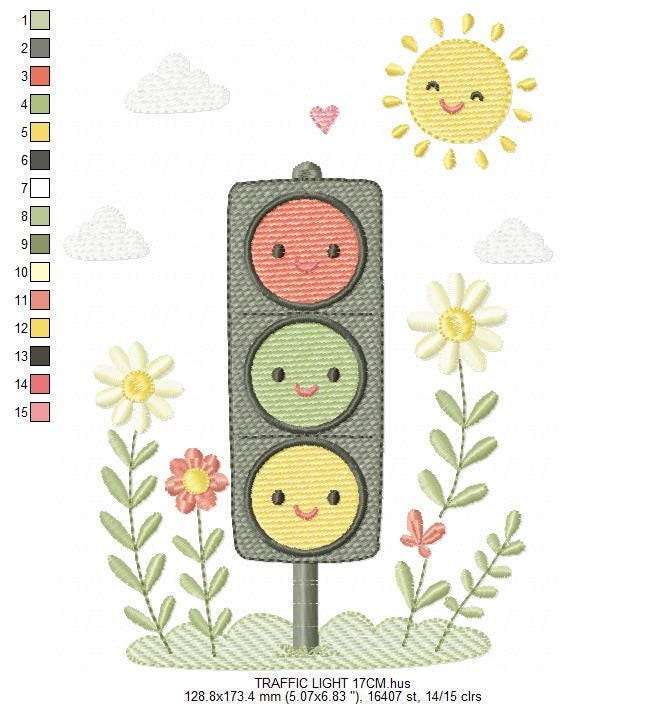 Traffic Lights embroidery design - Stop light machine embroidery pattern - Baby Boy Vehicle - Red Yellow Green - Instant digital download