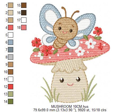 Mushroom with flowers embroidery designs - Toad with butterflies machine embroidery pattern - Kitchen Towel file - Instant download pes dst