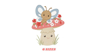 Mushroom with flowers embroidery designs - Toad with butterflies machine embroidery pattern - Kitchen Towel file - Instant download pes dst
