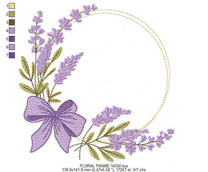 Frame with lavender flowers embroidery designs - Floral Laurel Shape machine embroidery pattern - Baby girl file - Instant digital download