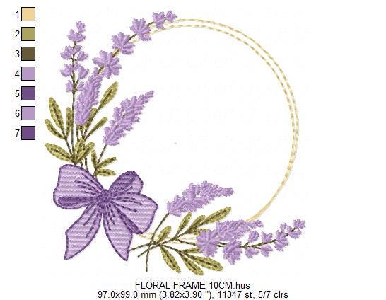 Frame with lavender flowers embroidery designs - Floral Laurel Shape machine embroidery pattern - Baby girl file - Instant digital download