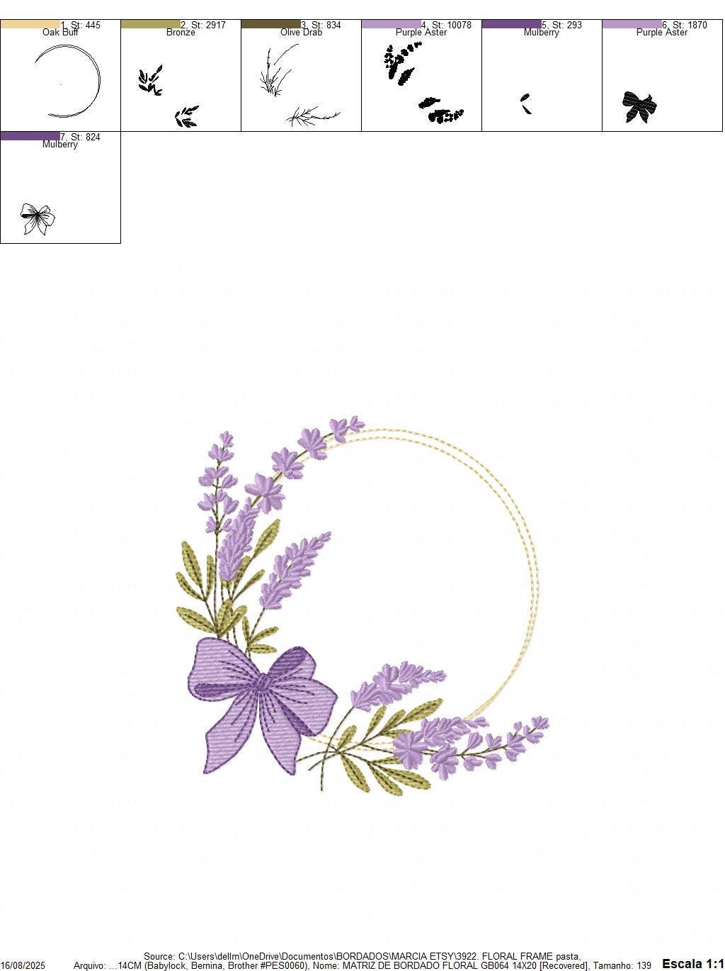 Frame with lavender flowers embroidery designs - Floral Laurel Shape machine embroidery pattern - Baby girl file - Instant digital download
