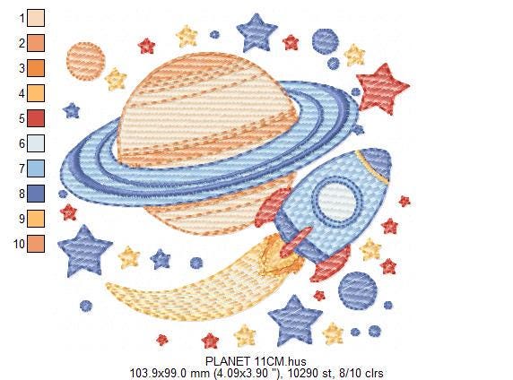 Space Rocket embroidery designs - Space Planet Saturn machine embroidery pattern - Moon stars and planet file - Baby boy - Instant download