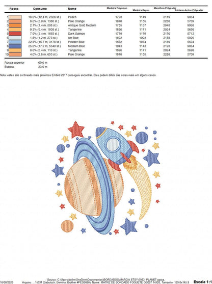 Space Rocket embroidery designs - Space Planet Saturn machine embroidery pattern - Moon stars and planet file - Baby boy - Instant download