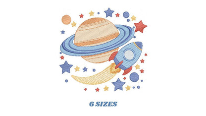 Space Rocket embroidery designs - Space Planet Saturn machine embroidery pattern - Moon stars and planet file - Baby boy - Instant download