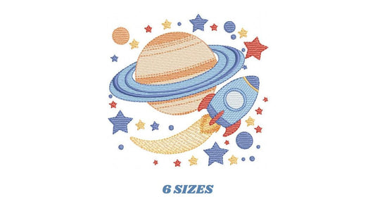 Space Rocket embroidery designs - Space Planet Saturn machine embroidery pattern - Moon stars and planet file - Baby boy - Instant download