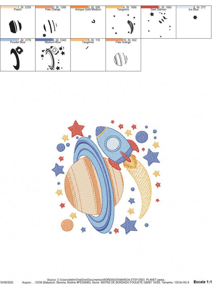 Space Rocket embroidery designs - Space Planet Saturn machine embroidery pattern - Moon stars and planet file - Baby boy - Instant download