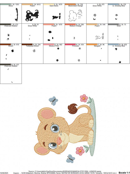 Lioness embroidery designs - Safari wild animal machine embroidery pattern - Baby girl file - Female Lion - Instant digital download pes jef