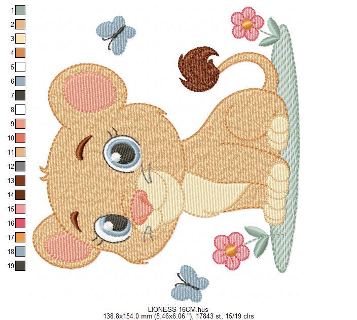 Lioness embroidery designs - Safari wild animal machine embroidery pattern - Baby girl file - Female Lion - Instant digital download pes jef