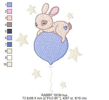 Bunny embroidery design - Rabbit with balloon machine embroidery pattern - Baby boy embroidery file - Instant digital download pes jef dst