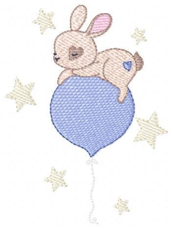 Bunny embroidery design - Rabbit with balloon machine embroidery pattern - Baby boy embroidery file - Instant digital download pes jef dst