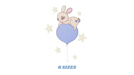 Bunny embroidery design - Rabbit with balloon machine embroidery pattern - Baby boy embroidery file - Instant digital download pes jef dst