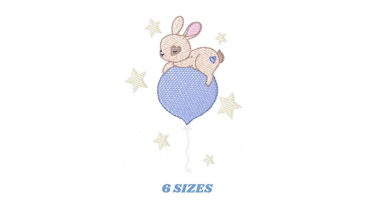 Bunny embroidery design - Rabbit with balloon machine embroidery pattern - Baby boy embroidery file - Instant digital download pes jef dst