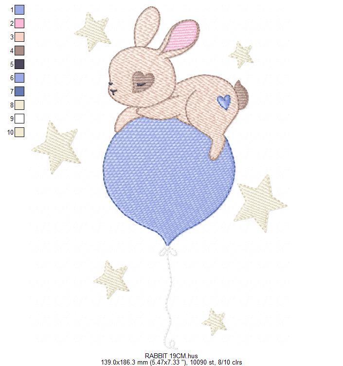 Bunny embroidery design - Rabbit with balloon machine embroidery pattern - Baby boy embroidery file - Instant digital download pes jef dst