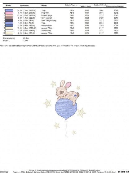 Bunny embroidery design - Rabbit with balloon machine embroidery pattern - Baby boy embroidery file - Instant digital download pes jef dst