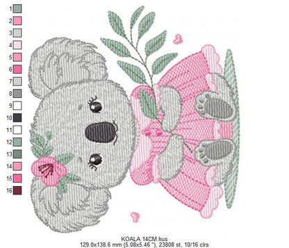 Koala embroidery design - Baby girl bear with dress machine embroidery pattern - Wild animal Australia file - Instant digital download pes