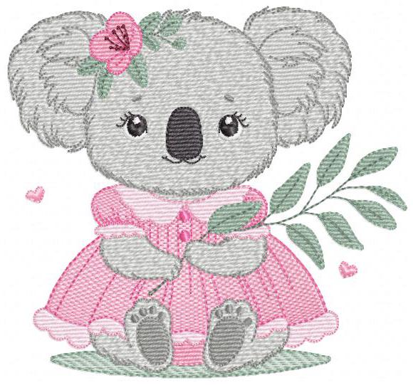 Koala embroidery design - Baby girl bear with dress machine embroidery pattern - Wild animal Australia file - Instant digital download pes
