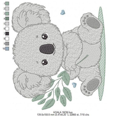 Koala embroidery design - Baby boy bear machine embroidery pattern - Wild Australia Animal file - Instant digital download pes jef dst hus