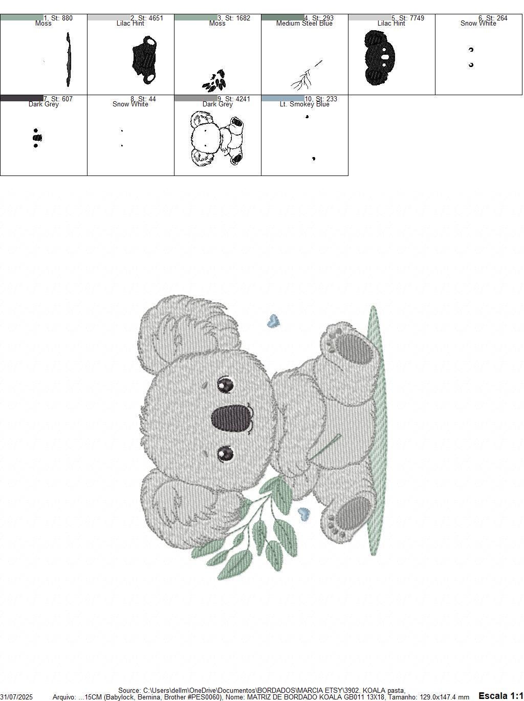 Koala embroidery design - Baby boy bear machine embroidery pattern - Wild Australia Animal file - Instant digital download pes jef dst hus