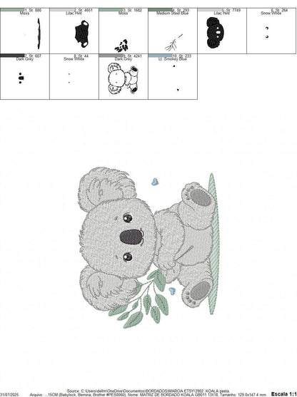 Koala embroidery design - Baby boy bear machine embroidery pattern - Wild Australia Animal file - Instant digital download pes jef dst hus